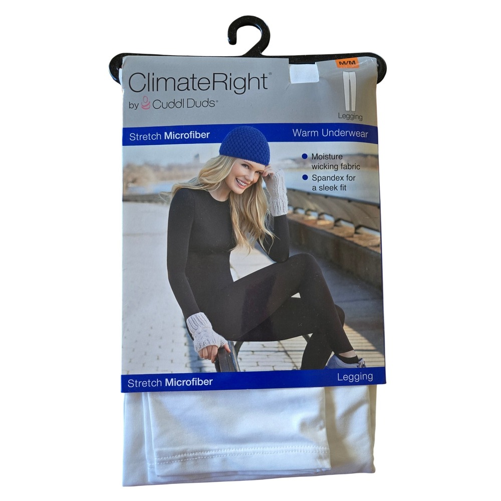 ClimateRight by Cuddl Duds Women White Stretch Microfiber Leggings Medium M/M